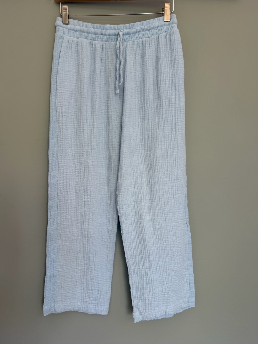 Salty Weekend Light Blue 100% Cotton Gauze Flowy Wide Leg Beach Casual Pant